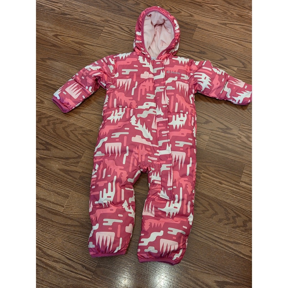 Columbia Snuggly Bunny Bunting Pink Print Insulated Snowsuit 18-24 Months